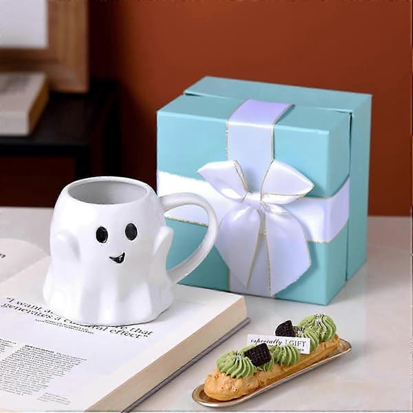 2025 440ml Ghost Ceramic Coffee Mug, Ceramic Ghosts face Mug, Ghosts Face Cup, Cute White Halloween Ghost Mug, for Women Men Fun