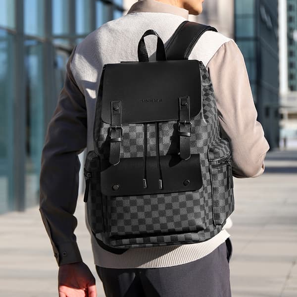 Ternet rygsæk til mænd, pendler, afslappet kontorarbejder, rygsæk med stor kapacitet, computertaske, sort ternet