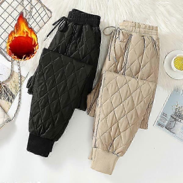 Varma termobyxor för dam, oversized vinter-haremsbyxor i bomull black 4XL