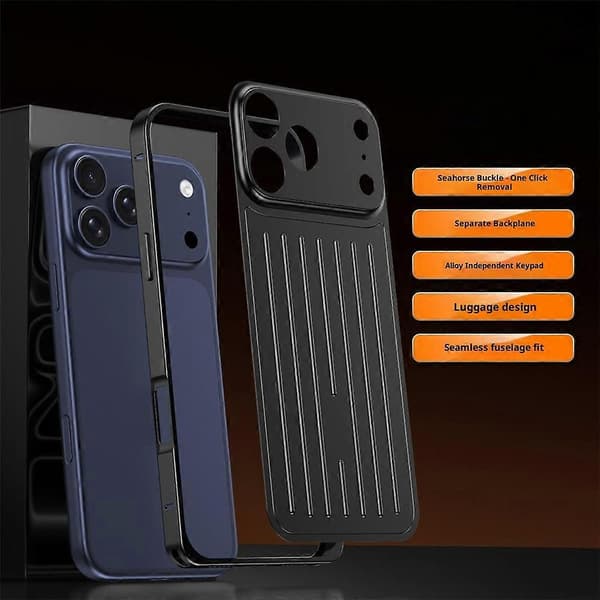 Kompatibelt etui til iPhone 17 Pro Max med søhestespænde, bagagedesign, telefonetui i aluminiumslegering Black