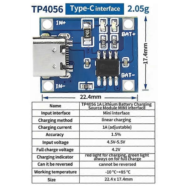 TP4056 5V 1A 18650 Litiumbatteriladermodul, Type-C ladebrett med beskyttelse, Dual Function Power PCB 10 STK