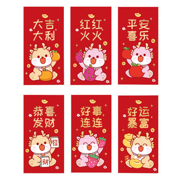 6st Mini Bröllop Hongbao Bronzing Röda Kuvert för Nyår De