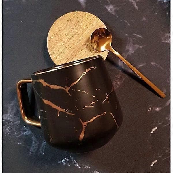 Tekopp Kaffemugg Set för Eftermiddagste - Marmormönster Svart Hög