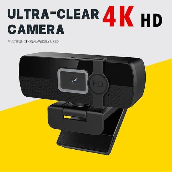 4K Webcam Fuld HD Webkamera med Mikrofon USB-stik Auto Autofokus Webkamera til PC Bærbar Computer Desktop Kamera, A Black