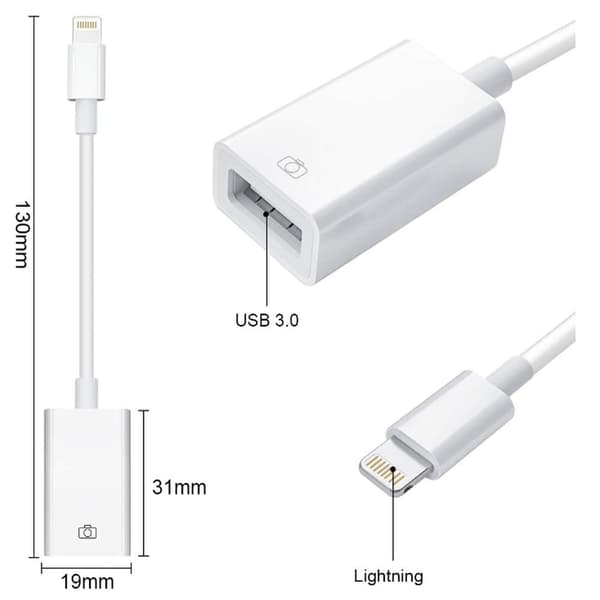 Lightning-USB-sovitin, yhteensopiva iPhonen/iPadin kanssa - OTG Vit white