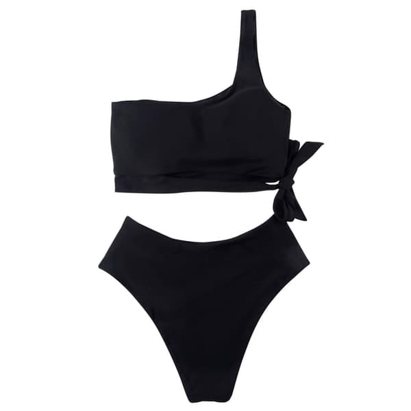 En axel dam bikini set hög midja slips tvådelad baddräkt