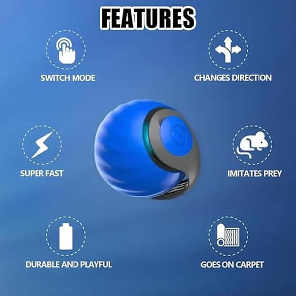 Speedy Tail 2.0, Speedy Tail Cat Toy, Interactive Indoor Cat Toy, Automatic Ball with Tail, Blue (Feather Color Random).