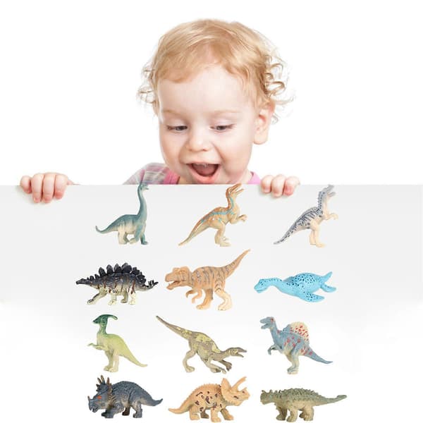 Autentiske dyrefigurer, sæt med 12 til samling og festligheder Small Dinosaur