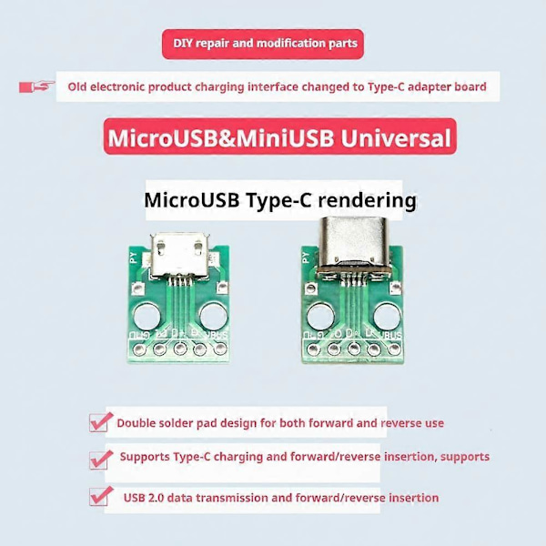 MC007 Typ C Honkontakt - Micro USB till Typ C DIY Adapterkort