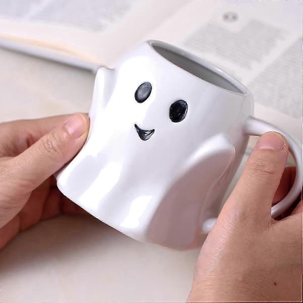 2025 440ml Ghost Ceramic Coffee Mug, Ceramic Ghosts face Mug, Ghosts Face Cup, Cute White Halloween Ghost Mug, for Women Men Fun