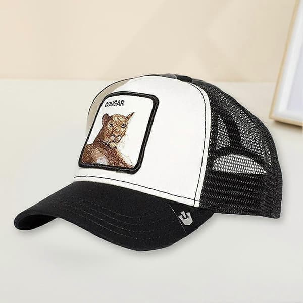 Dyreformet broderet baseballkasket, sort panter, hane, ulv C