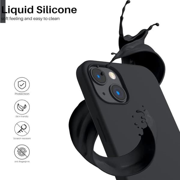 iPhone 13 Case, Liquid Silicone Case for 6.1 inch iPhone 13, Ultra-thin Case, Full Coverage Shockproof Protective Soft Case Black