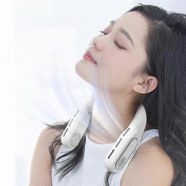Bærbar 3000mAh Mini Halsventilator Genopladelig Bladløs Sammenklappelig Luftkølerventilator White One Size