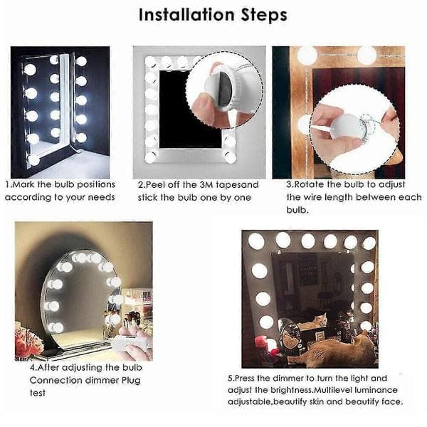 Make Up Spejllys 10 Led Pærer Kit Forfængelighedslys Dæmpbar Lampe