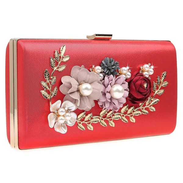 Kaxidy Dame Aftenveske Blomst Bryllup Aftenclutch Red