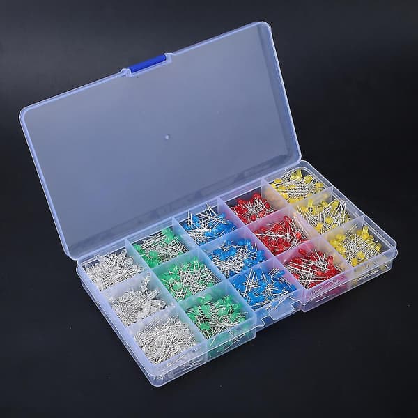 3 mm LED lysdiode-sæt 1000 stk. assorterede farver rød gul blå grøn hvid