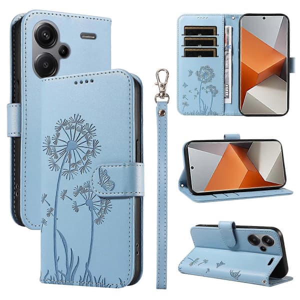 För Xiaomi Redmi Note 13 Pro 5G Läderfodral Plånboksfodral Maskrosavtryck - Multicolor Sky Blue