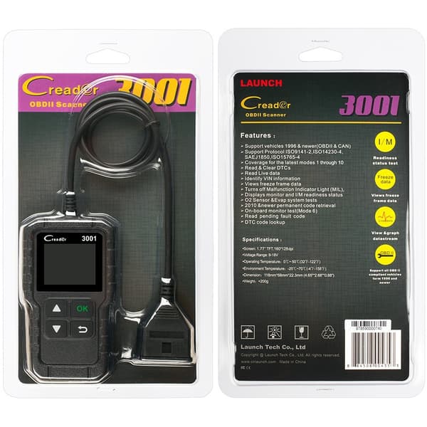 Launch x431creater/cr3001obdii fullfunksjons kort for kodeskanning