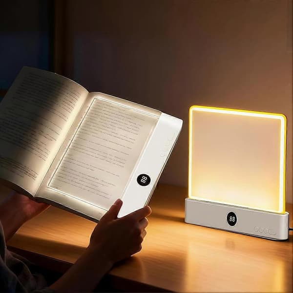 2 STK Flat Boklys Oppladbart Klart LED Smart Leselys med Timer Dimbar Fullside Panel Lampe White