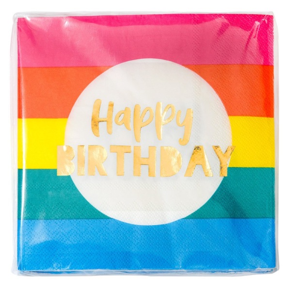 Servetter Rainbow Happy Birthday Regnbågsmönstrade multifärg