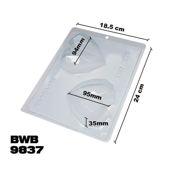 BWB 9837 - Special 3-Part Mold - Pralinform Diamant Hjärta 200g Transparent