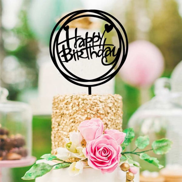 Happy Birthday - Cake Topper, Tårtdekoration Svart Svart