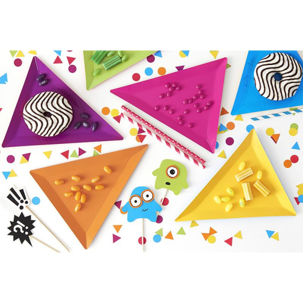 Papptallrikar Desserttallrikar Trianglar Monster 6-Pack multifärg