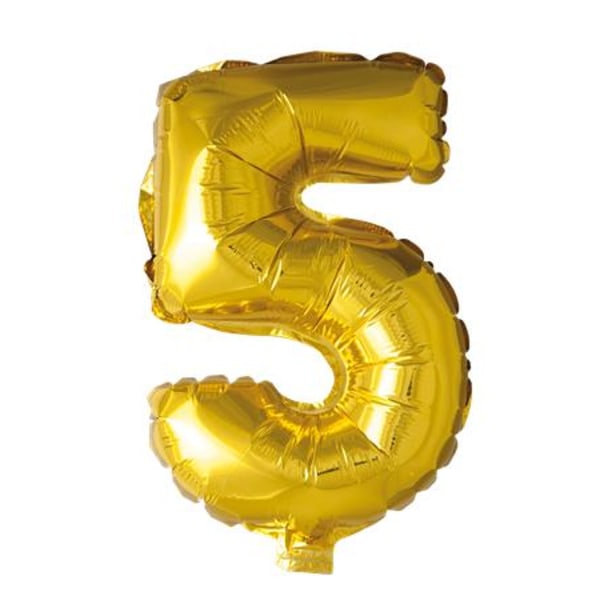 Sifferballong "5" - Guld 41cm Guld