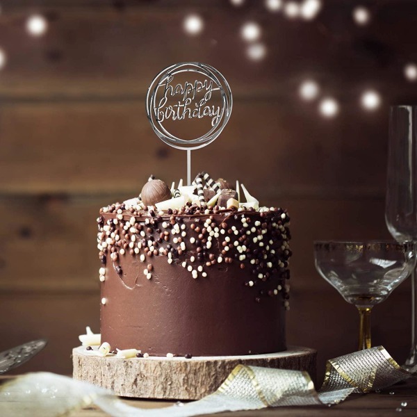 Happy Birthday - Cake Topper Tårtdekoration Silver Silver