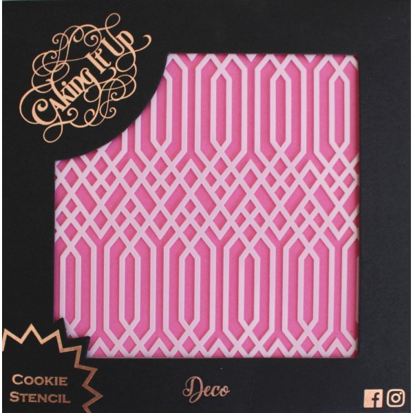 Deco Cookie Stencil Scahblon Geometriskt Mönster - Caking It Up Vit