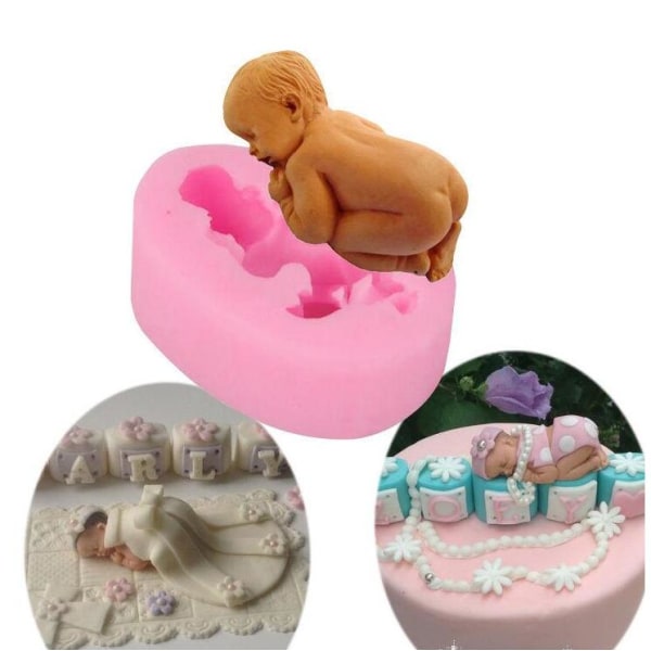 Sovande Bebis Sleeping Baby Babyshower Dop Gjutform - BakeCake Rosa