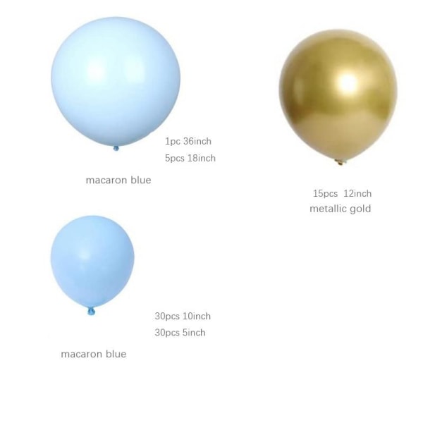 Ballongbåge Stor - Blå/Vit/Guld Blå