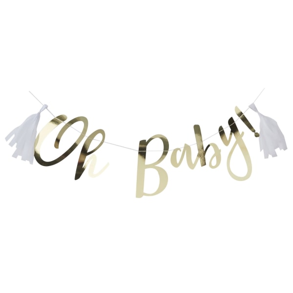 Oh Baby Banner Bunting Girlang i Guld Dop, Babyshower, Kalas Guld