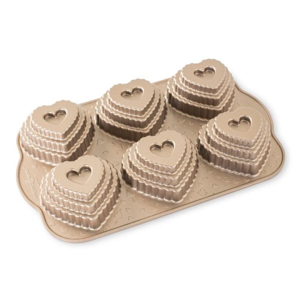 Nordic Ware - Kakform Tiered Heart Cakelet Pan 6 Hjärtan Bakform Koppar