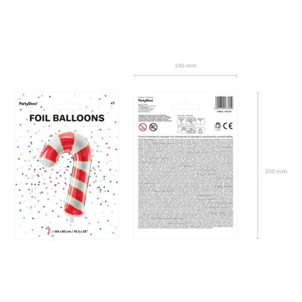 Foil balloon Candy cane, 50x82cm, red Röd