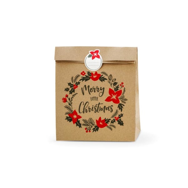 Presentpåsar God Jul, Gift bags Merry Little Christmas, kraft 3- multifärg