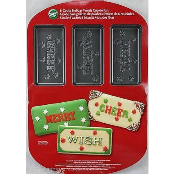 Wiltpn Baklåt Jul Kakor Christmas Holiday Words Cookie Pan 6 cav multifärg