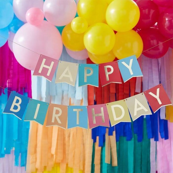 Flerfärgad Happy Birthday Banner- Ginger Ray multifärg