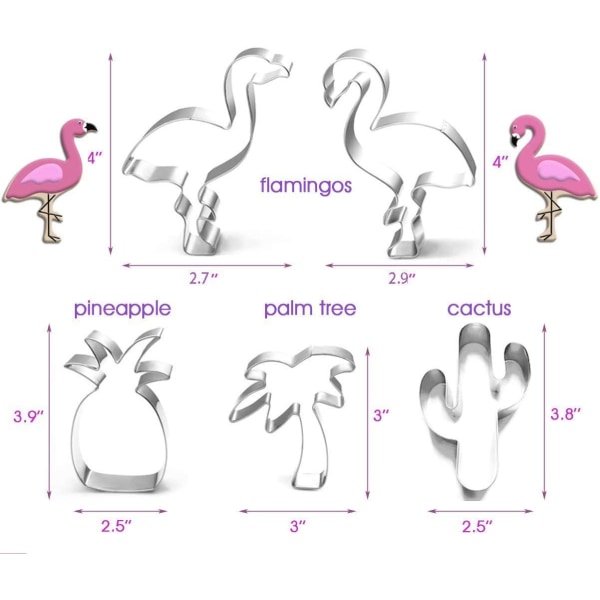 Tropical Kakmått Utstickare Kaktus Flamingo Ananas Palm Rostfrit Silver