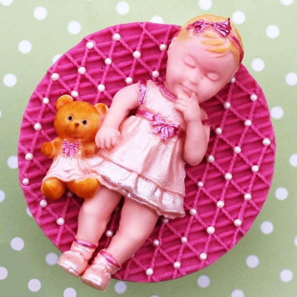Baby Girl Bebis Flicka Nalle Silikonform Babyshower Dop Rosa