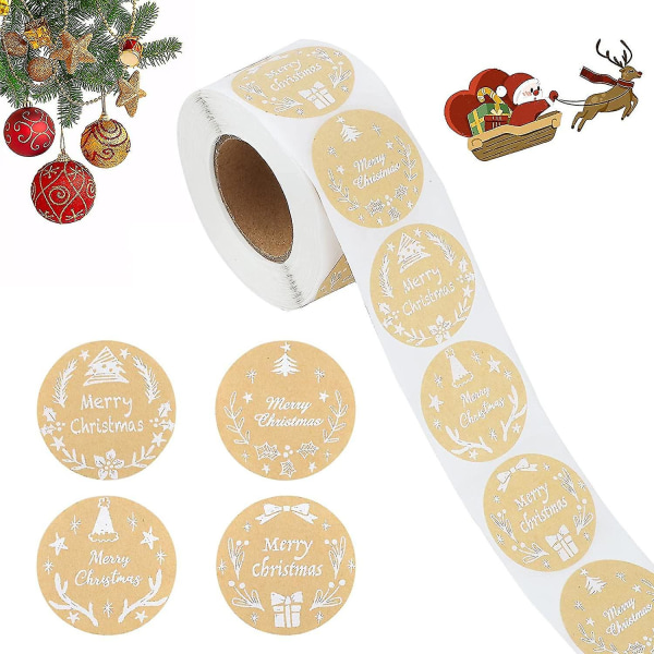 500 stycken runda julklistermärken Hantverkspapper självhäftande etiketter Tackkort Presentkartong Paket sigill Tag för jul Affärspresent Bakad hantverksdekor