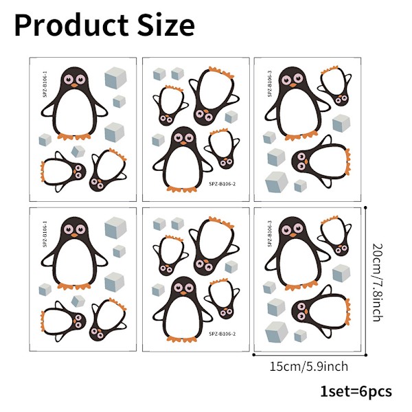 #6 st Penguin halkfri badkarsdekorativa väggdekaler, 15x20cm#