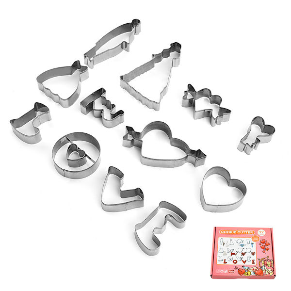 12 stk. rustfrit stål kageform sæt Valentinsdag