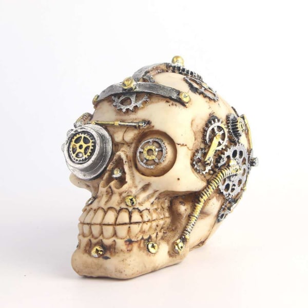 #Resin Steampunk Mechanical Skull Sculpture#