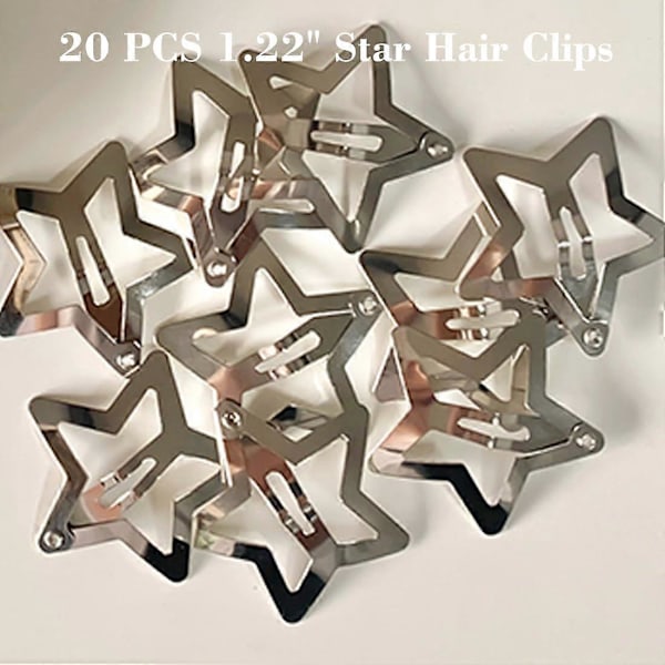 20 ST Star Hårspännen Snap Star Håraccessoarer Halkfria Star Clips för Flickor Kvinnor Y2K Accessoarer Silver Metall Hårspännen