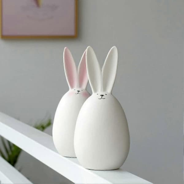 Easter Ceramic Rabbit Figurine Ornament White Desktop Decoration