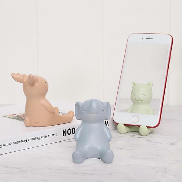 Skrivebord Mobiltelefonholder Stativ Søte Dyr Resin Smartphone Holder Brakett for Kontor Frigjør Hendene Dine Hjemmepynt 7*6.5*4.5cm grå