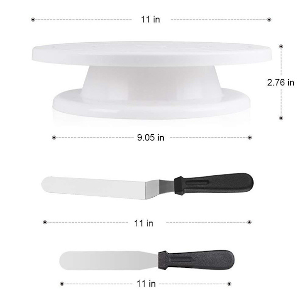 Drejelig Kageplade med 2 Glasurspatel og 3 Glasurudglattere