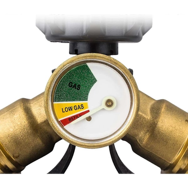 Propan Splitter, Propan Tank Y Splitter Adapter med Tryckmätare, Solid Mässing Gas Tryckdetektor med 1 Hona Qcc och 2 Hane Qcc