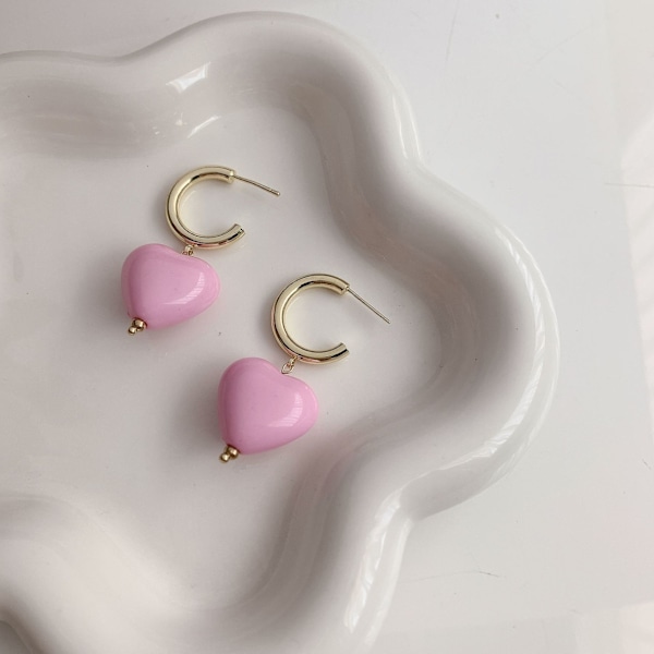 Sølv stilettohælede pink hjerte øreringe simple mode øreringe